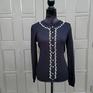 Anna Rose Black Beaded Jeweled Cardigan Sweater Knit Stretch Long Sleeve Sz S